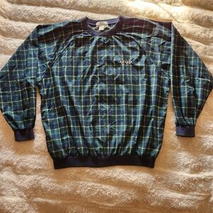 VTG IZOD Mens Sz L PLAID NYLON GOLF Windbreaker Pullover Jacket Pockets 90s